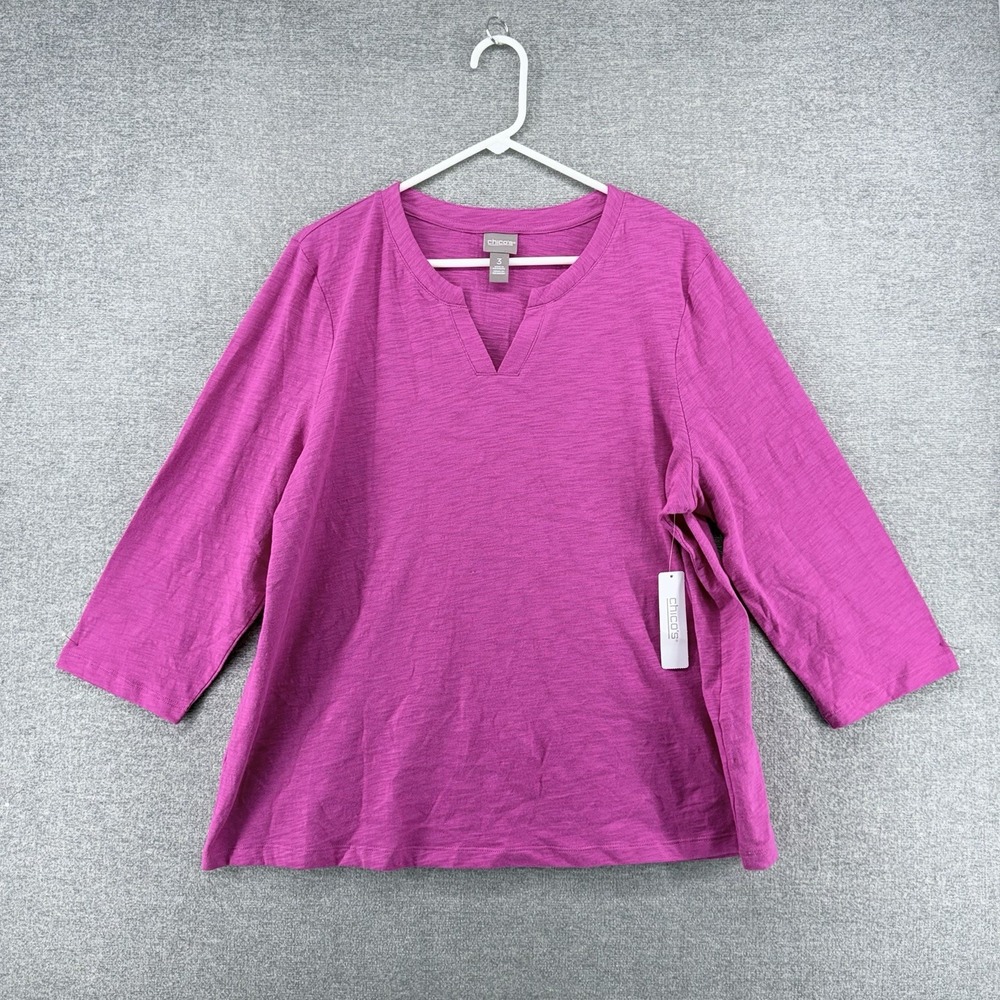 Chicos Blouse Top Women Size 3 Pink 3/4 Sleeve Casual NEW $45